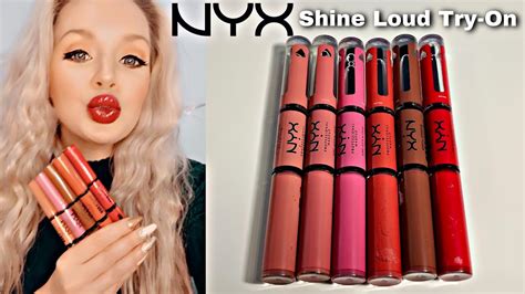 NYX SHINE LOUD HIGH SHINE LIP COLOR TRY-ON, SWATCHES AND REVIEW - YouTube