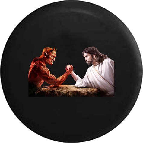 Jesus Christ vs Devil Good versus Evil Arm Wrestling Spare Tire Cover ...