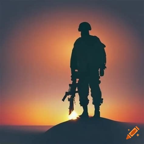 Silhouette of a soldier at sunset on Craiyon