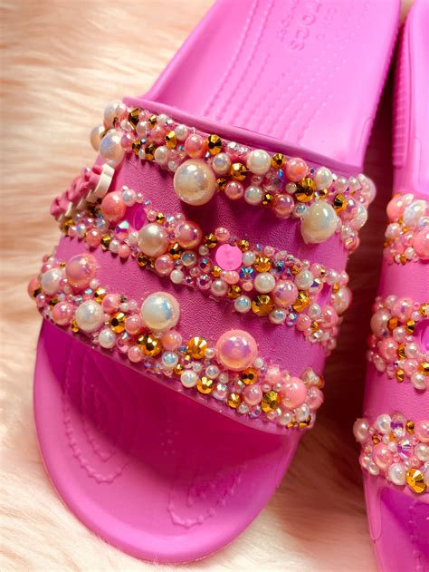 Pink Custom Croc Slides Bling Croc Sandals Slides With - Etsy