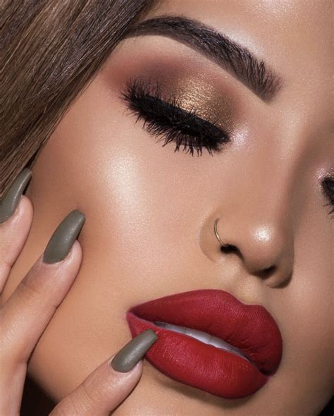 matte red lips and golden smokey eye look by @iluvsarahii | Eye makeup ...