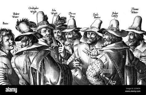 Guy Fawkes and the Gunpowder Plot. An etching, c.1606 showing all the ...