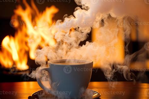 Coffee cup with steam on wooden table and black background. 22802817 ...