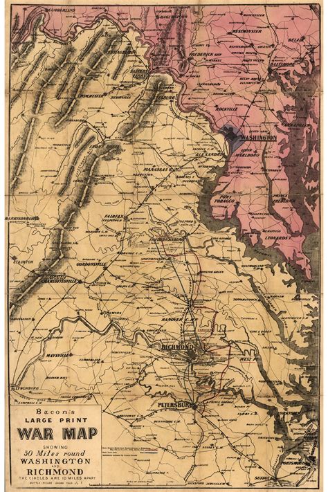 Civil War Map Washington & Richmond Bacon's Large Print | Etsy