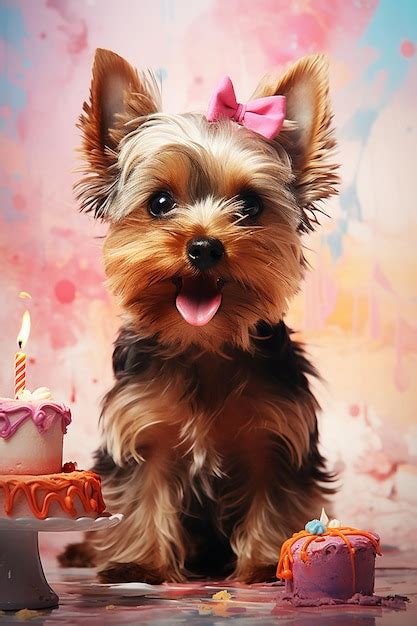 Premium AI Image | yorkie puppy laughing at birthday party