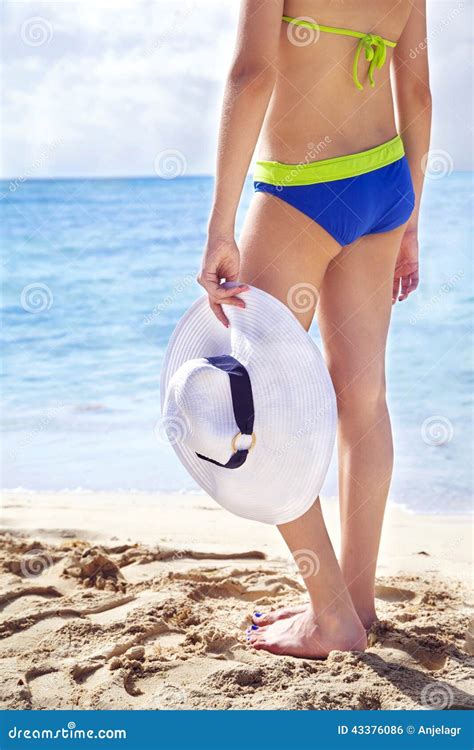 Rear View of Young Girl in Bikini and Hat. Stock Photo - Image of girl ...