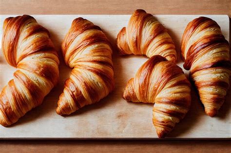 Premium Photo | French pastries sweet croissant on wooden board