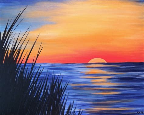 Beach Grass by Kate | Sunset canvas painting, Landscape paintings ...