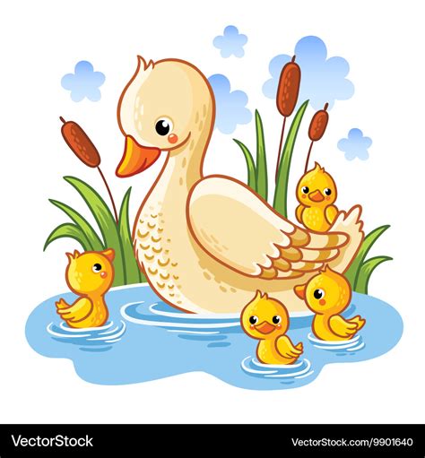 A duck and ducklings Royalty Free Vector Image