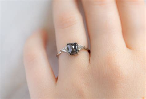 The Jade Ring with an Emerald-Cut Black Diamond | Three Stone Ring ...