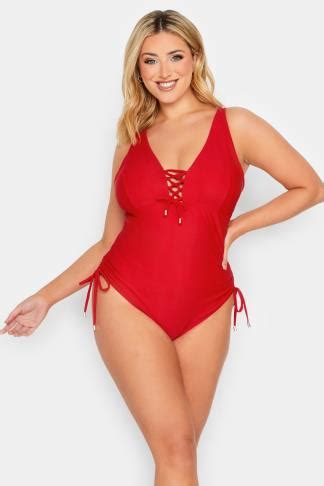 YOURS Plus Size Red Drawstring Detail Swimsuit | Yours Clothing