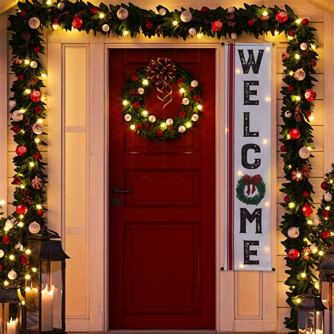 New Traditions "Welcome" Light Up Christmas Hanging Porch Banner with ...