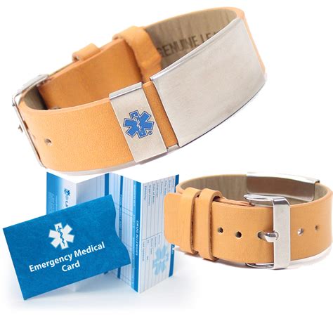 Medical Alert Bracelet Genuine Cowhide Tan Leather – Includes Custom ...