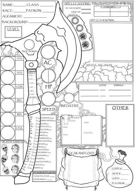 [OC][Art] My homemade Hexblade Warlock Character Sheet (5e) - DnD in ...