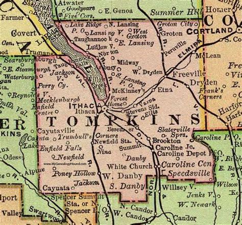 Tompkins County, New York, 1897, Map, Rand McNally, Ithaca, Groton ...