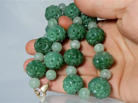 Rare Carved Jadeite Jade Bead Necklace 14k by DanPickedMinerals Jade ...