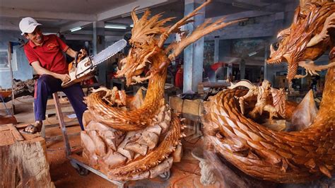 Wood carving - Lord Warrior fighting Dragon - Multiplatform MMORPG Gran ...