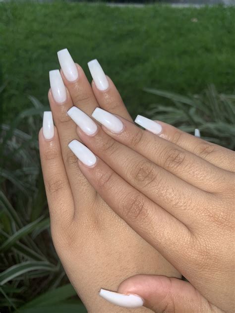 White Coffin Acrylic Nails | Nail Designs