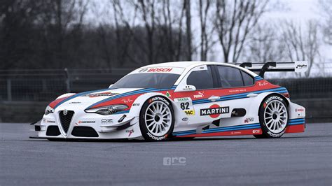 Alfa Romeo Giulia imagined as classic DTM car in Martini Racing look