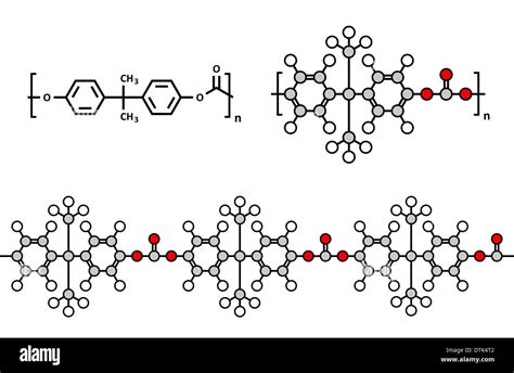 Polycarbonate (PC) plastic, chemical structure. Made from phosgene and ...