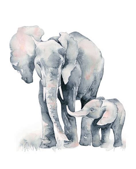 Sweet watercolor mom and cub elephants tattoo design - Tattooimages.biz