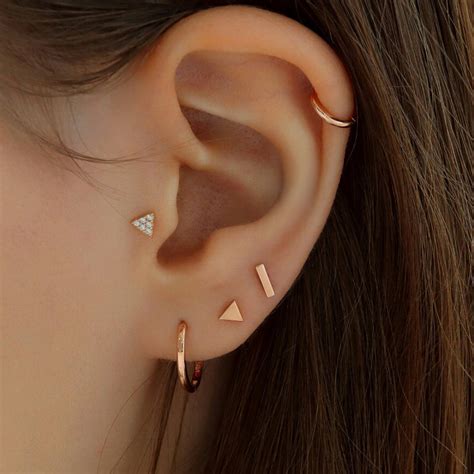 Small Bar Stud Ear Piercing 14K Gold | Musemond