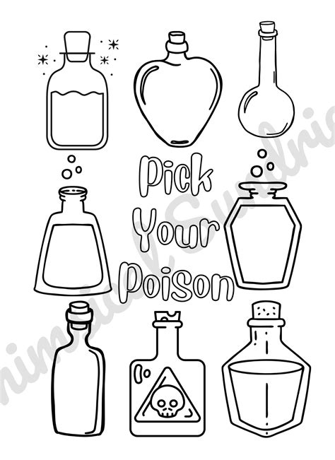 Pick Your Poison Potion Bottles Halloween Coloring Page PDF - Coloring Home