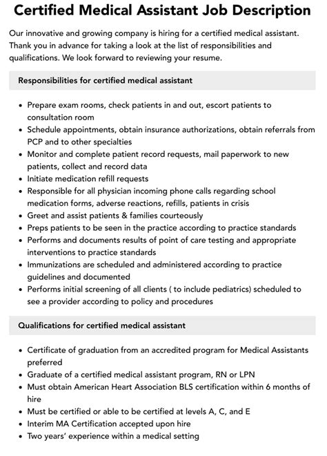 Certified Medical Assistant Job Description | Velvet Jobs