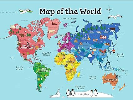 World Map Poster for Kids (18x24 World Map Laminated) Ideal World Map ...