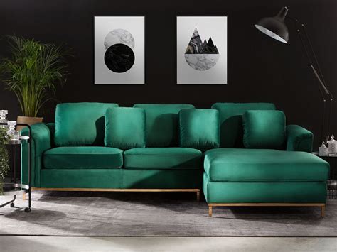 Left Hand Velvet Corner Sofa Emerald Green OSLO | Beliani.co.uk