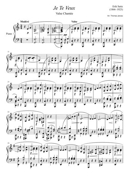 Je te veux Sheet Music | Erik Satie | Piano Solo