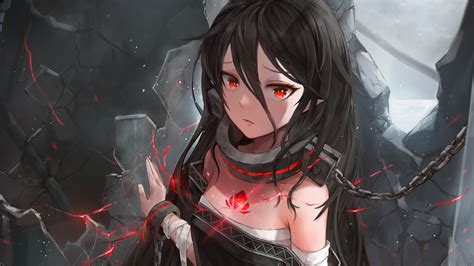 Anime Girl With Long Black Hair And Red Eyes