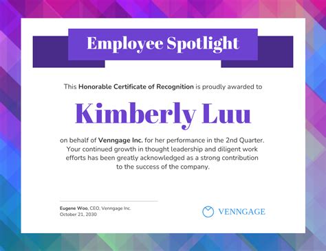 Employee Spotlight Awards and Recognition Certificate Template - Venngage