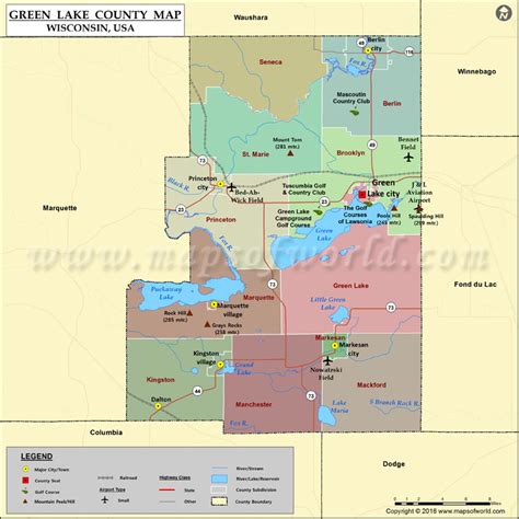 Green Lake County Map, Wisconsin