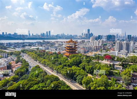 Aerial view of Wuhan city .Panoramic skyline and buildings beside ...