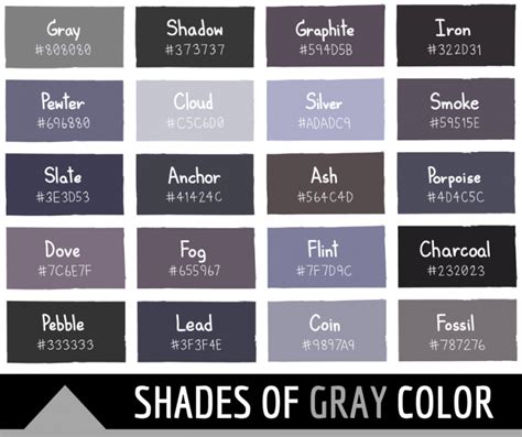 136 Shades of Gray: Color Names, Hex, RGB, CMYK Codes | Color Meanings