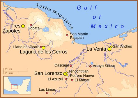 Maps showing the distribution of Olmec sites