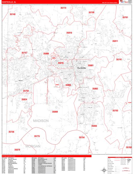 Huntsville Alabama Zip Code Wall Map (Red Line Style) by MarketMAPS ...