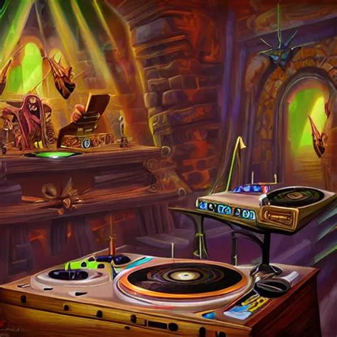 fantasy painting of a dj set with turntable in a | Stable Diffusion ...