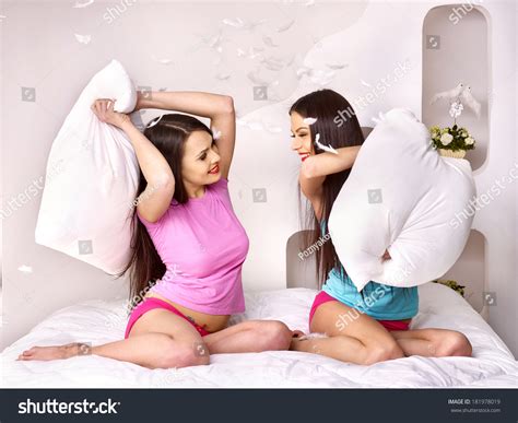 Two Lesbian Women Pillow Fights Bed Stock Photo 181978019 | Shutterstock