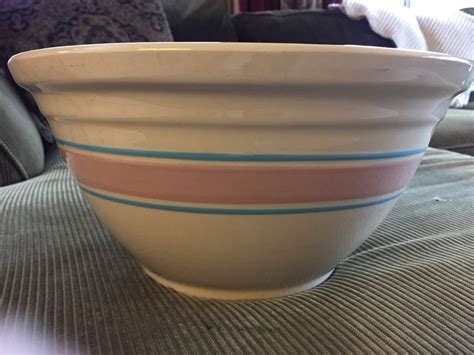 Set of 2. Vintage McCoy Pink and Blue Stripe Ceramic Nesting Mixing ...