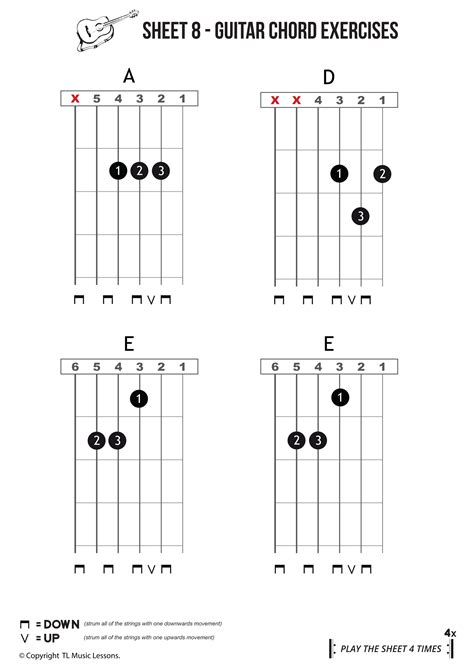 Sheet 8 - Beginners Guitar Chords - Easy Reading | Guitar chords ...