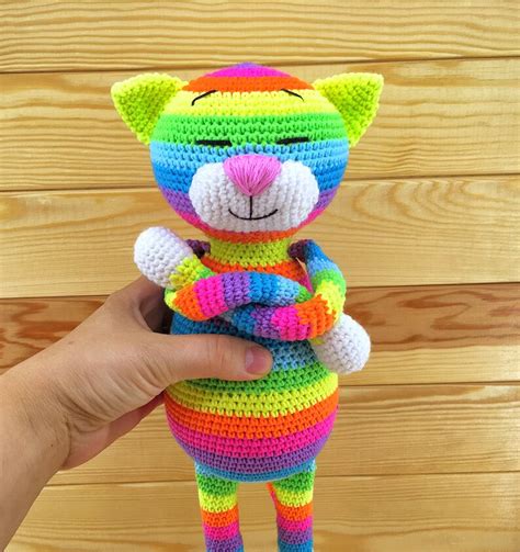 Crochet rainbow plush cat kitty soft stuffed toy Plushie | Etsy