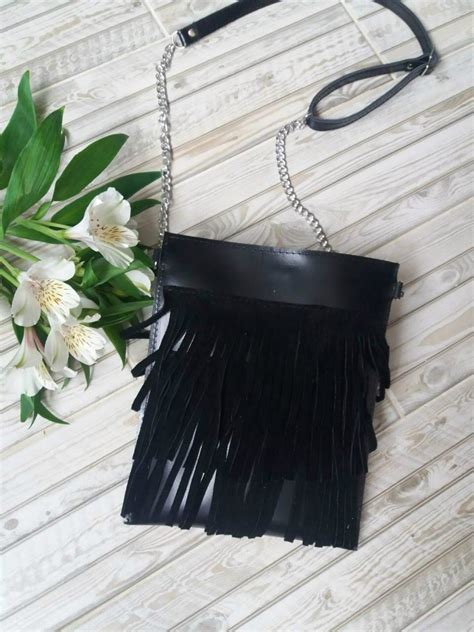 Leather Small Shoulder Bag Fringe Black Leather Crossbody Bag | Etsy