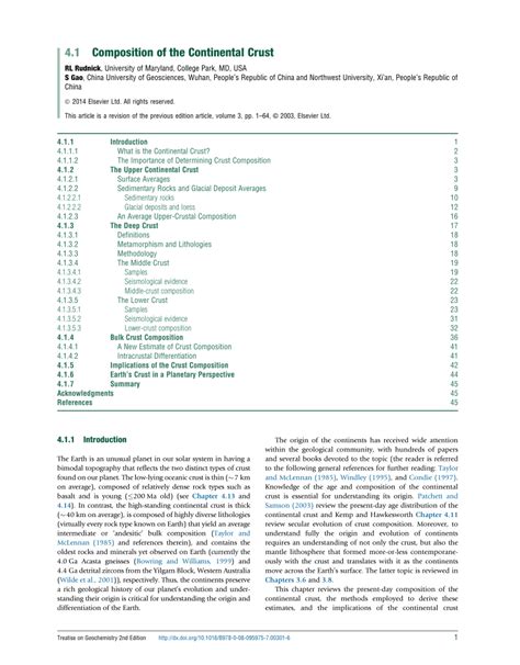 (PDF) Composition of the Continental Crust. Treatise Geochem 3:1-64