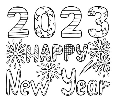 Premium Vector | Coloring book Happy New Year 2023 Hand drawn line art ...