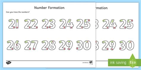 Number Formation Worksheet / Activity Sheet 21-30 - number