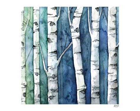 Watercolor Birch Trees Painting Print Titled blue - Etsy | Birch trees ...