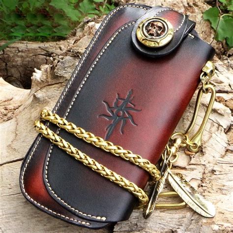 Handmade Mens Cool Leather Chain Wallet Biker Trucker Wallet with Chain ...