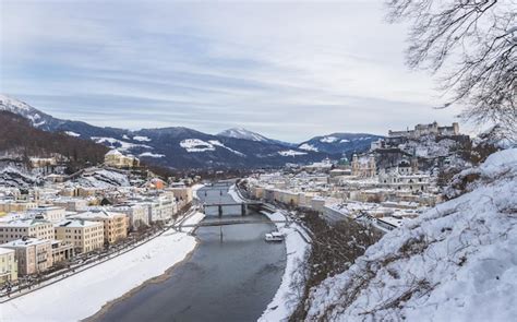 Premium Photo | Panorama of salzburg in winter snowy historical center ...